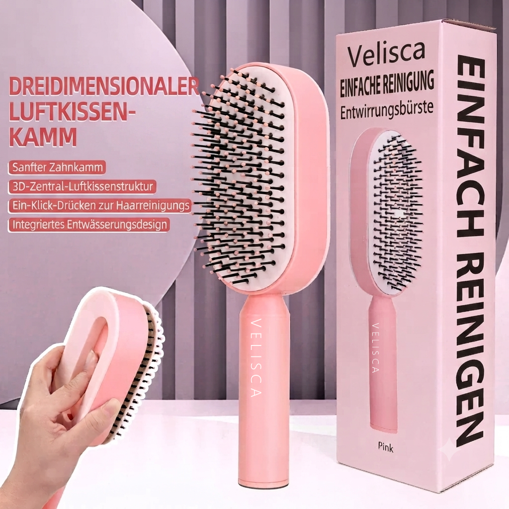 Velisca Bürste in Rosa mit Verpackung, weiche Borsten auf 3D-Luftkissen-Polster